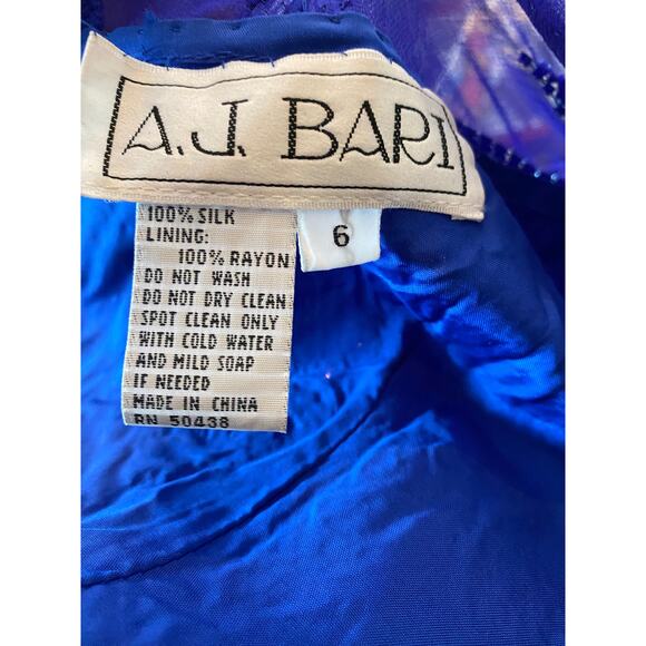 1980s beaded cocktail dress, cobalt blue silk, vintage formal, sheer chiffon, 27 - Picture 9 of 9